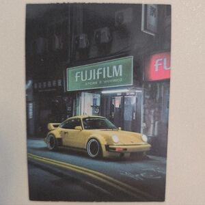 Yellow Widebody Porsche 911 Turbo Night Street Poster Magnet